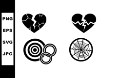 Broken heart target circles and spider web icons vector set Product Image 1