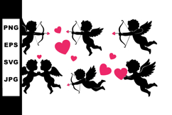 Cupid silhouettes with bows and arrows shooting hearts in ro Product Image 1