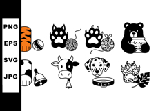 Animal paws and pets icons collection with tiger paw, dog co Product Image 1