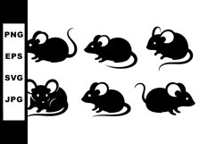 Cartoon style vector set of black mice silhouettes with roun Product Image 1