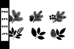Pinecone acorn and berry silhouette leaf vector collection f Product Image 1