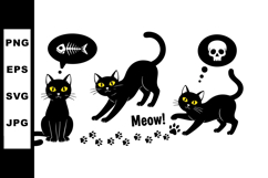 Black cats with yellow eyes expressing thoughts of fish and Product Image 1
