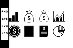 Financial icons set with money bags charts and documents for Product Image 1
