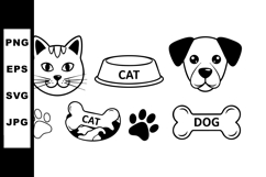 Cat and dog icons with paws, bones, and labeled food bowls i Product Image 1