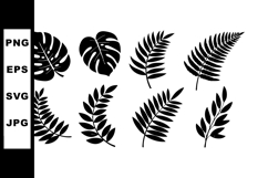 Tropical fern and monstera leaf silhouettes vector set with Product Image 1