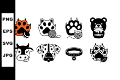 Animal paw prints and pet icons collection with dog, cat, be Product Image 1