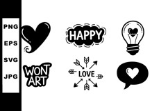 Love themed black and white vector icons with heart shapes a Product Image 1