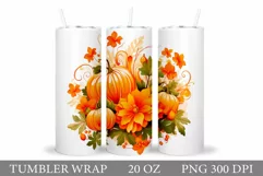 Fall Pumpkin Tumbler Sublimation. Pumpkin Flowers Tumbler Product Image 1