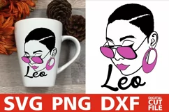 Leo Zodiac Sign svg, Black Woman in Glasses, Short Hair svg Product Image 1