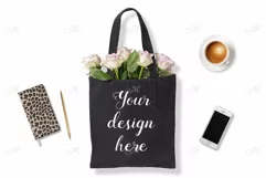 Black Tote Bag w Roses. PSD Mock up Product Image 2