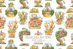 Watercolor cute houses seamless patterns. Digital paper Product Image 1
