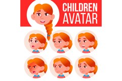 Girl Avatar Set Kid Vector. Redhead. High School. Face Product Image 1