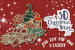 3D Christmas truck svg Papercut Mandala 3d Winter New year Product Image 1