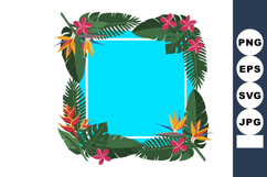 Tropical leaves and flowers border frame with vibrant colors Product Image 1