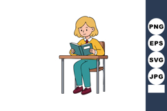 Girl reading book at school desk vector illustration with ca Product Image 1