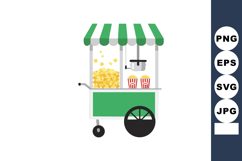 Popcorn cart with striped canopy and containers of popcorn a Product Image 1