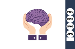 Brain held in hands symbolizing mental health care and cogni Product Image 1