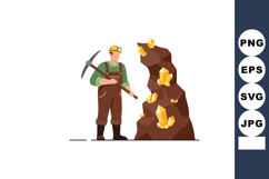 Miner with pickaxe mining large gold crystal rocks undergrou Product Image 1