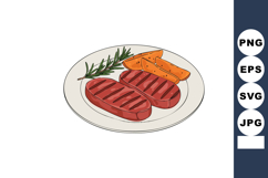 Grilled steak with sweet potato wedges and rosemary herb on Product Image 1
