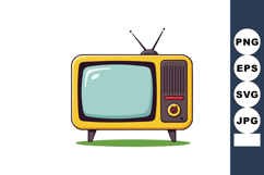 Retro yellow television set with antenna and vintage knob de Product Image 1