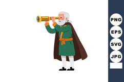 Elderly man with white hair looking through antique brass te Product Image 1