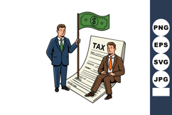 Businessmen holding money flag with tax form background fina Product Image 1