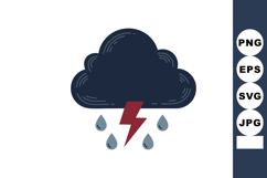 Thunderstorm cloud with rain drops and lightning bolt vector Product Image 1