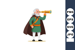 Old man explorer using brass telescope on white background i Product Image 1