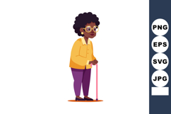 Elderly woman with walking cane wearing yellow sweater and p Product Image 1