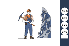 Miner holding pickaxe standing near large crystal rock forma Product Image 1