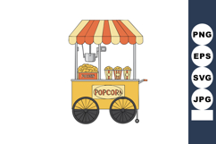 Popcorn cart with striped canopy and popcorn buckets vector Product Image 1