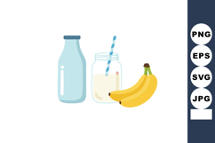 Fresh banana smoothie with milk bottle and striped straw in Product Image 1
