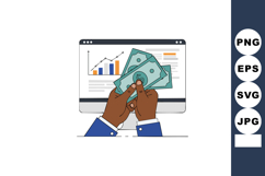 Hands holding money with financial data and growing bar grap Product Image 1
