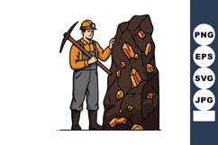 Miner with pickaxe mining orange crystals from rock vector i Product Image 1