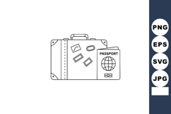 Suitcase with passport and travel stickers vector line art f Product Image 1