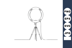 Ring light on tripod stand continuous line art vector drawin Product Image 1