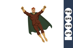 Superhero flying with green cape and brown suit in classic c Product Image 1