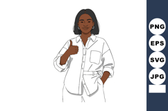 Confident young woman giving thumbs up gesture in white casu Product Image 1