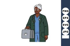 Elderly female veterinarian holding medical bag with paw pri Product Image 1