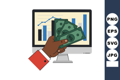 Hand holding money with financial growth graph on computer s Product Image 1