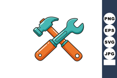 Hammer and wrench crossed tools icon with orange and teal ha Product Image 1