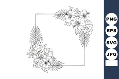 Tropical leaves and hibiscus flowers decorative frame with e Product Image 1