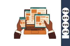 Hands holding smartphone tablet and laptop with business web Product Image 1
