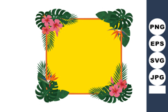 Tropical floral frame with hibiscus and monstera leaves for Product Image 1