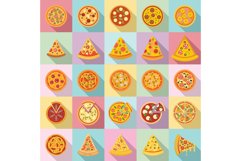 Pizza icons set, flat style Product Image 1