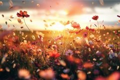Flowers are gently swaying in the wind during golden hour su Product Image 1
