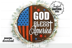 God Bless America Flag Sign, Patriotic Round Door Hanger SVG Product Image 1