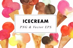 Watercolor Ice Cream Sublimation Clipart in PNG & Vector EPS Product Image 3