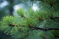 Raindrops on pine needles close-up Product Image 1