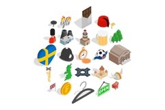Sweden icons set, isometric style Product Image 1